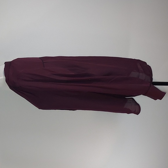 Vince Burgundy Tipped Slim Silk Button-Up L/S Roll-Tab Blouse Size Large NWT - Picture 5 of 11